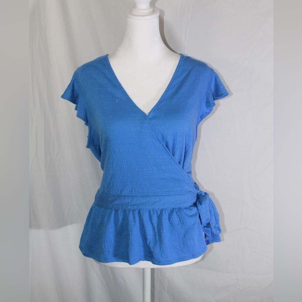 Banana Republic Royal Blue V-Neck Wrap Peplum Top